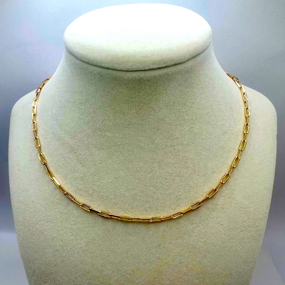 18k Gold Filled 3mm Paper Clip Chain Necklace 18”